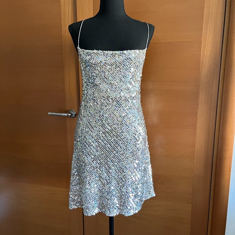 Zara Silver Sequined Backless Mini Slip Dress NWT, Medium